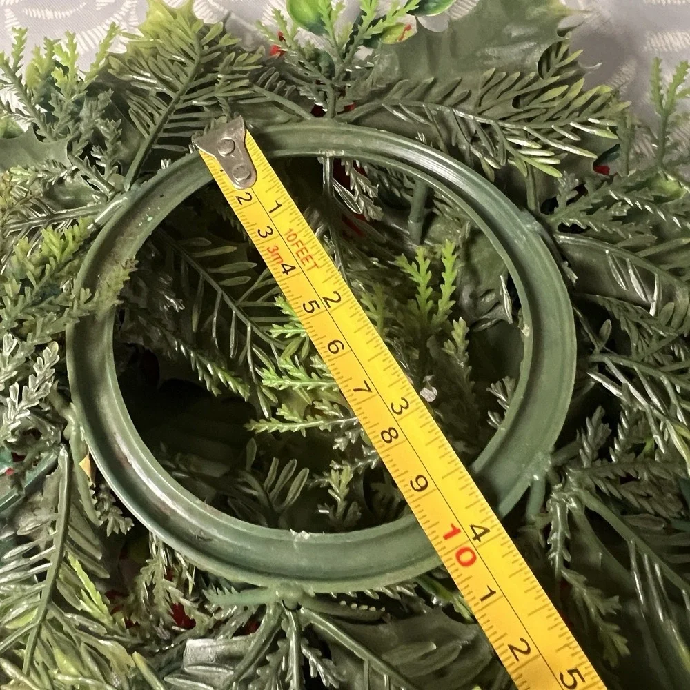 Vintage Christmas Wreath Candle Ring Plastic Holly‎ Poinsettia MCM